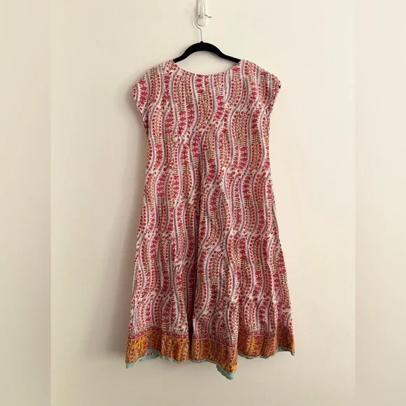 NWOT Anoukhi Hand-Blick Print 100% Cotton Boho Sleeveless Dress Size XS/S - Picture 3 of 7